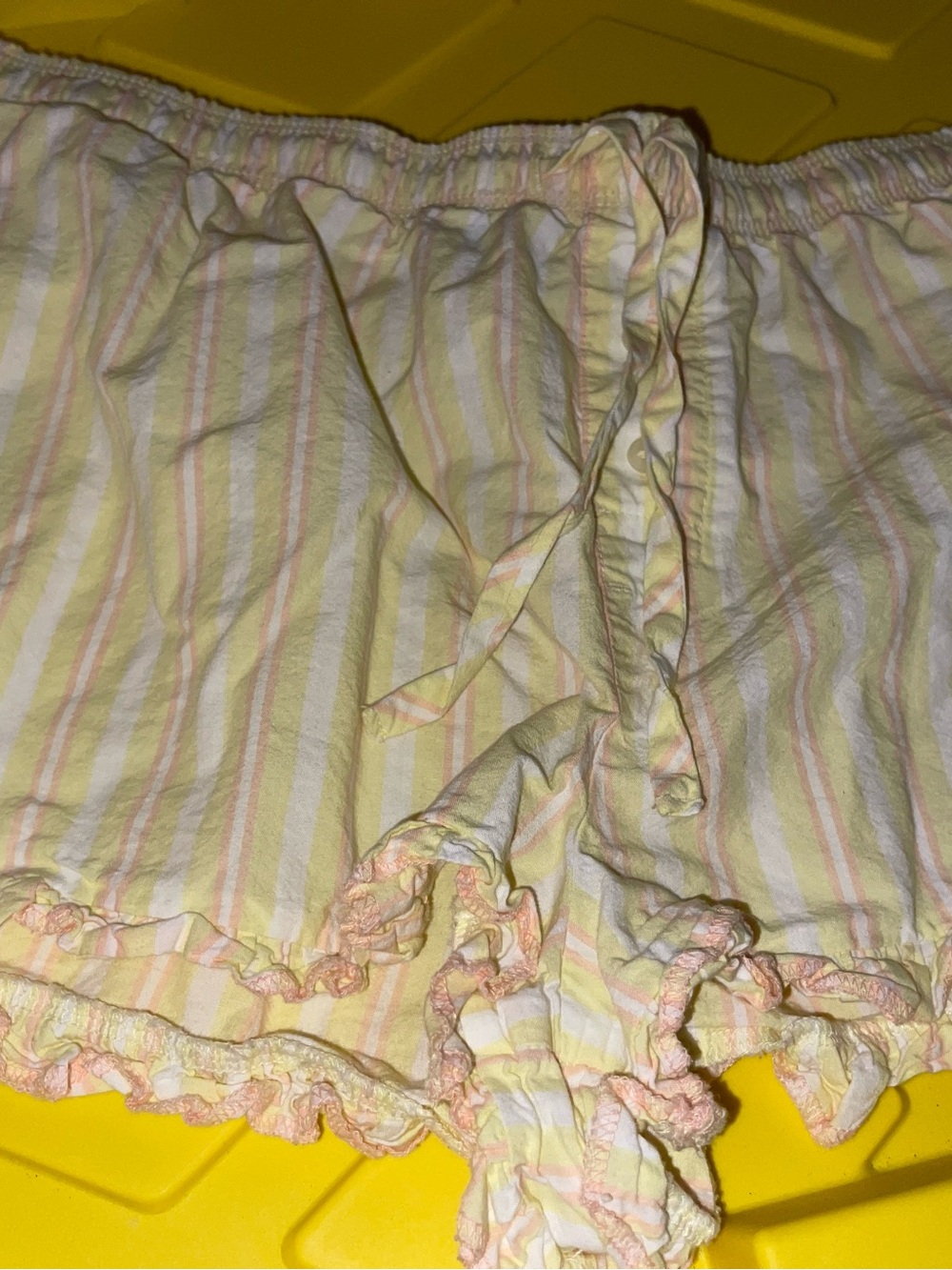 PINK Victoria's Secret Pastel Yellow & Pink Striped Ruffle Shorts